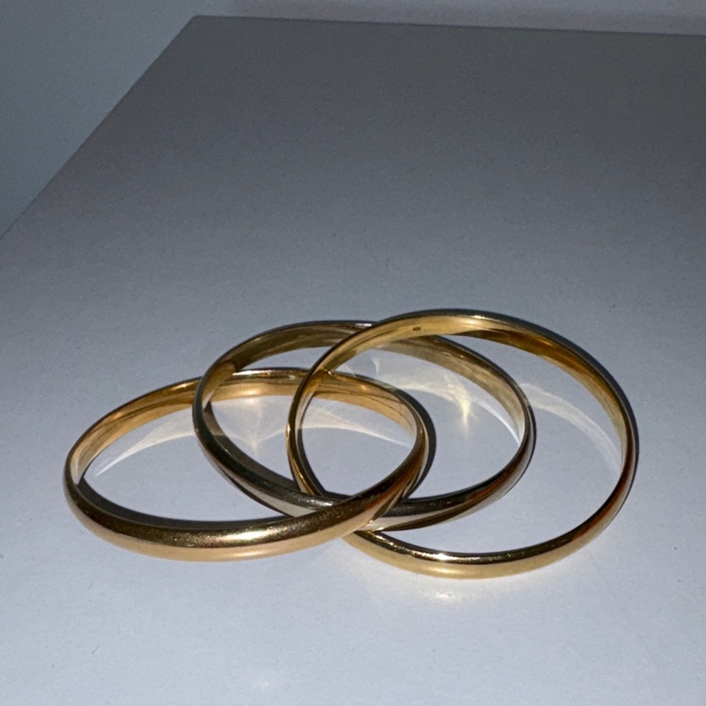Trinity Bangle Set. Real 18K 3 Tone Gold - Picture 2 of 5